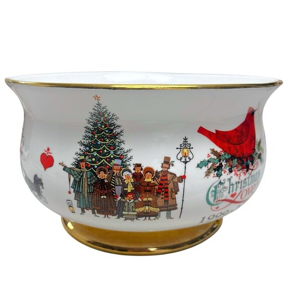 Vintage 1999 Charles Wysocki Christmas Love Bowl Telaflora Gold Base Holiday - Picture 6 of 8